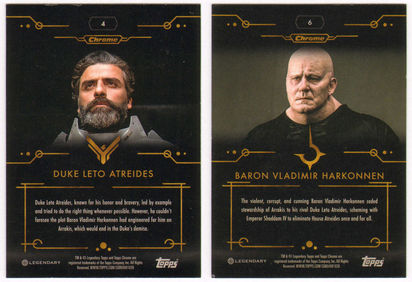 
                  
                    Stellan Skarsgård as Baron Harkonnen & Oscar Isaac as Duke Leo Atreides in Dune Signed Topps Chrome Trading Cards 2pc LOT
                  
                