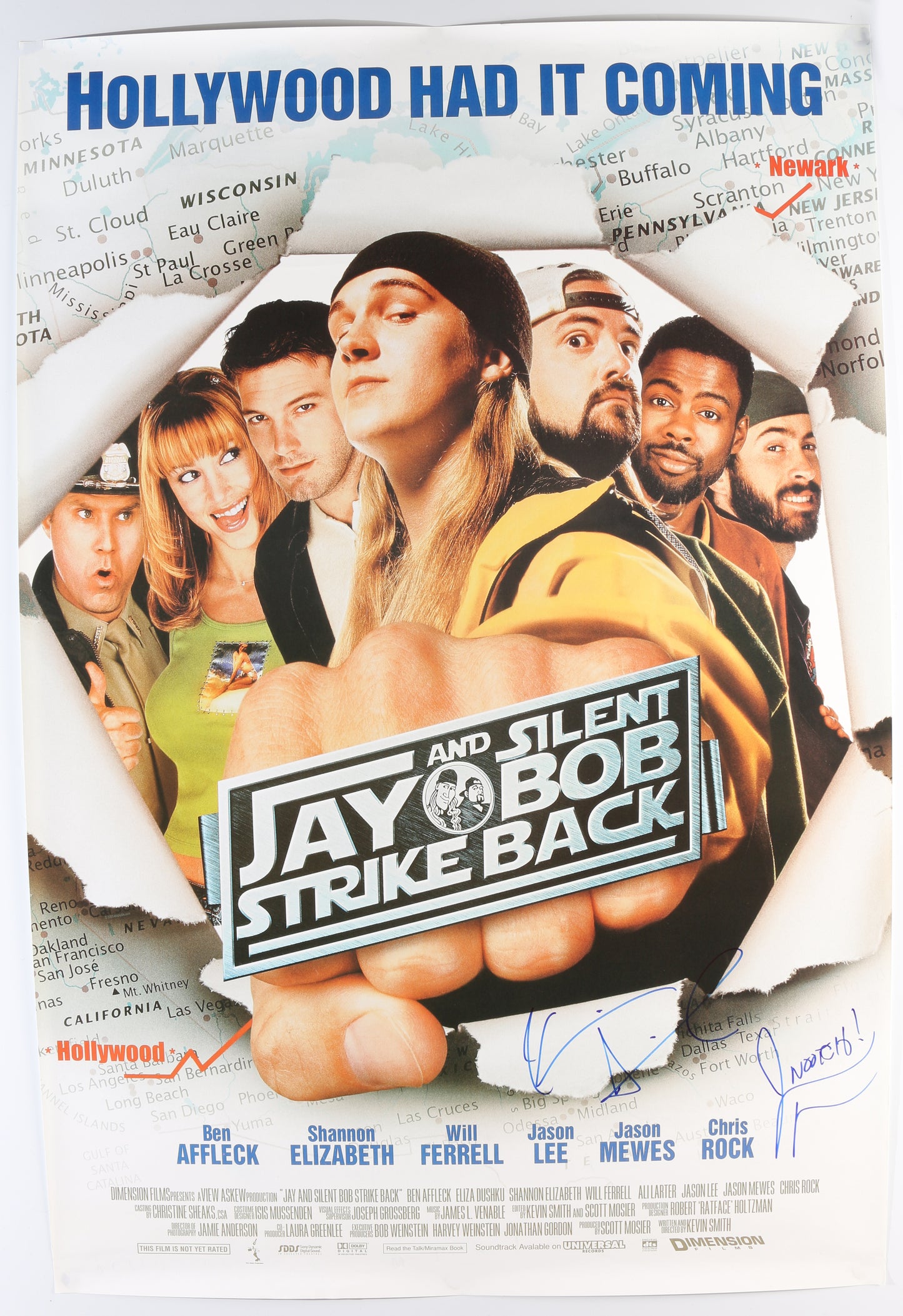 
                  
                    Jason Mewes as Jay / Chronic & Kevin Smith as Silent Bob / Bluntman in Jay and Silent Bob Strike Back Signed 26.5x39.5 Poster
                  
                