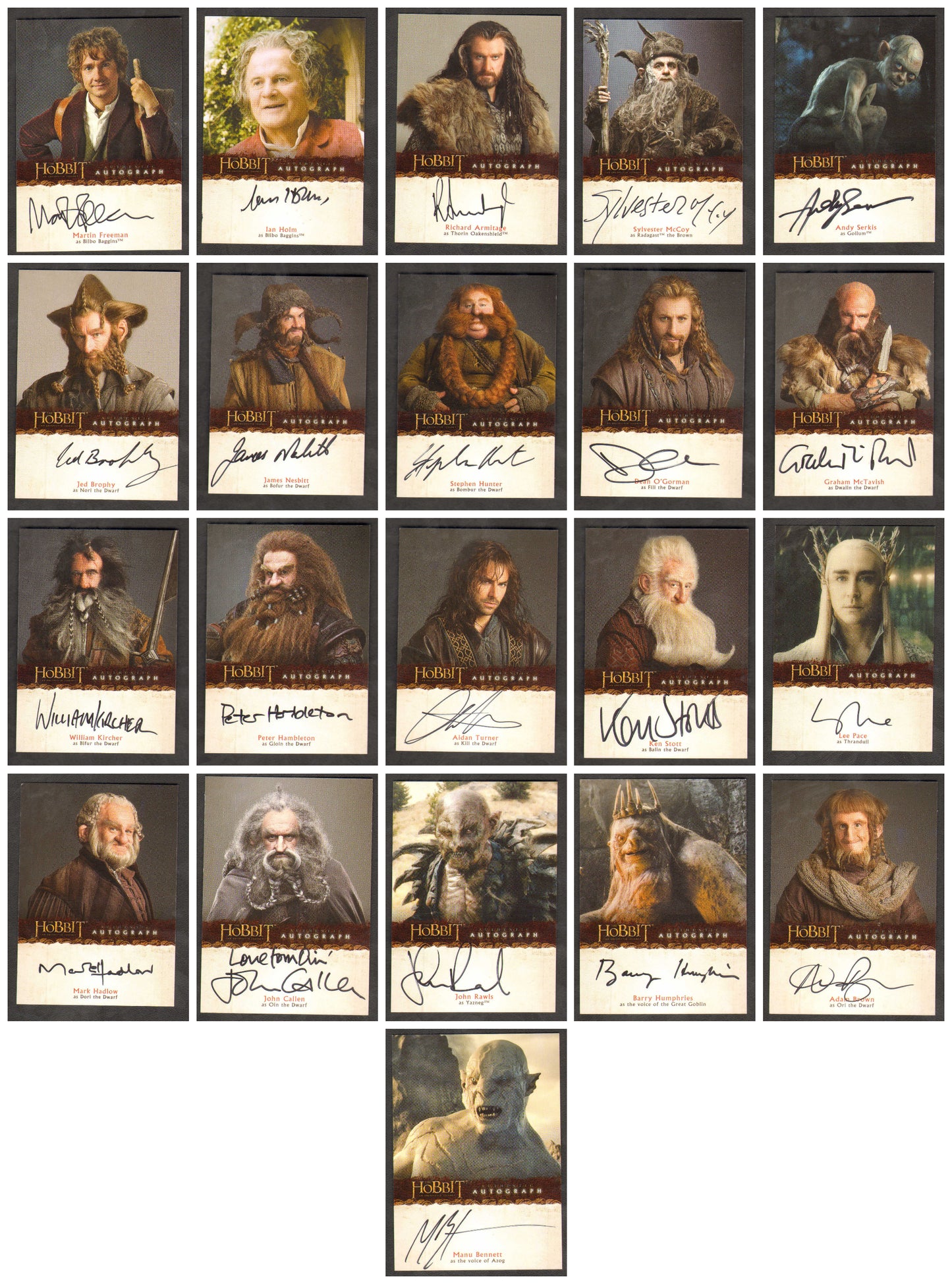 
                  
                    The Hobbit Cryptozoic Trading Cards 160pc LOT with 21 Cards Signed by Martin Freeman, Ian Holm, Richard Armitage, Andy Serkis, Lee Pace, Sylvester McCoy, Ken Stott, James Nesbitt, & More
                  
                