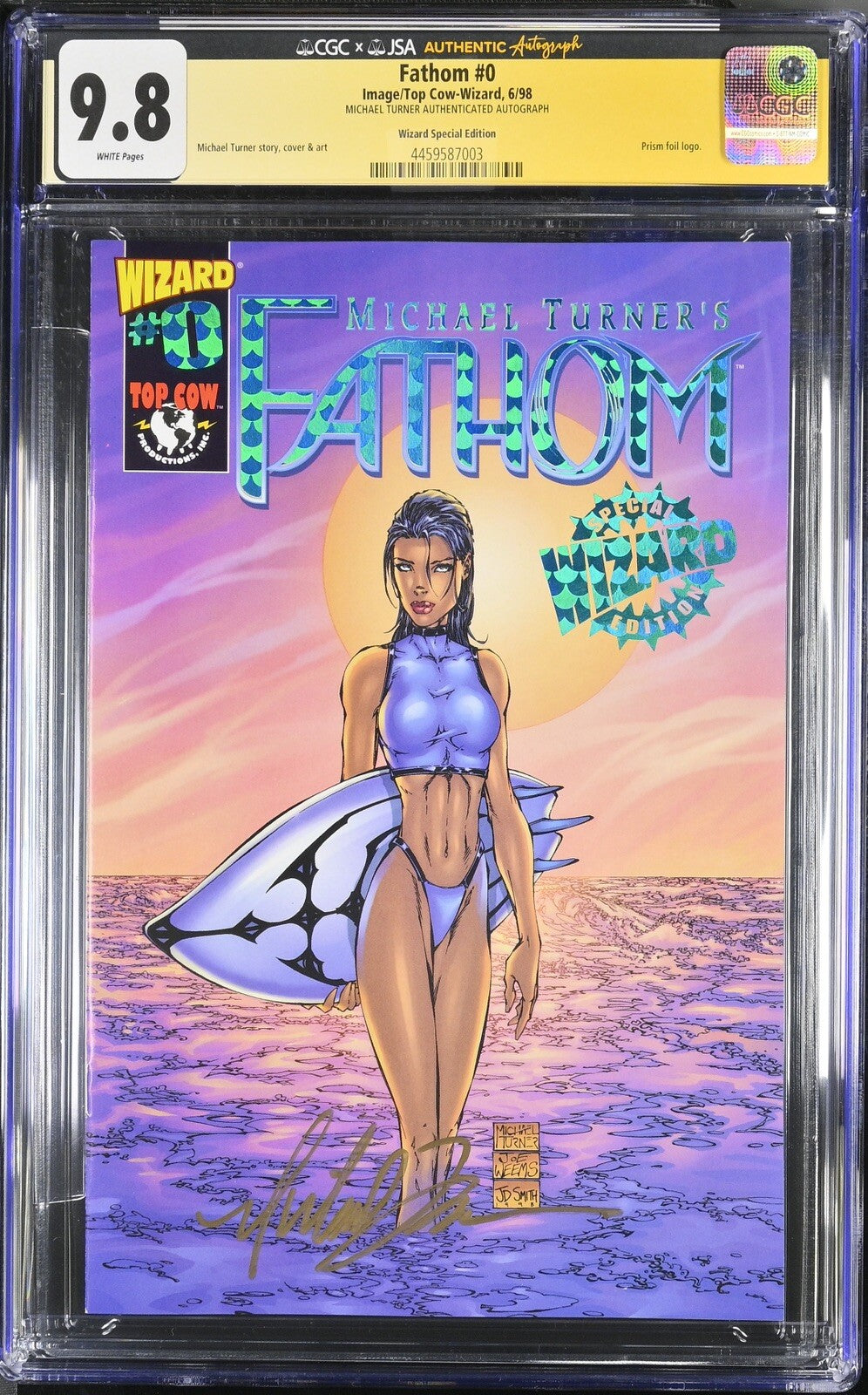 
                  
                    Fathom #0 - Signed by Artist & Creator: Michael Turner - Wizard Green Holofoil (CGC Signature Series 9.8) 1998
                  
                