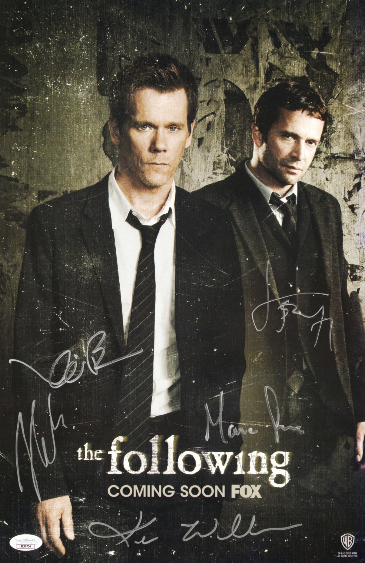 
                  
                    The Following (JSA) 11x17 Mini Poster Cast Signed by Kevin Bacon, James Purefoy, Shawn Ashmore, Kevin Williamson, & Marcos Siega
                  
                