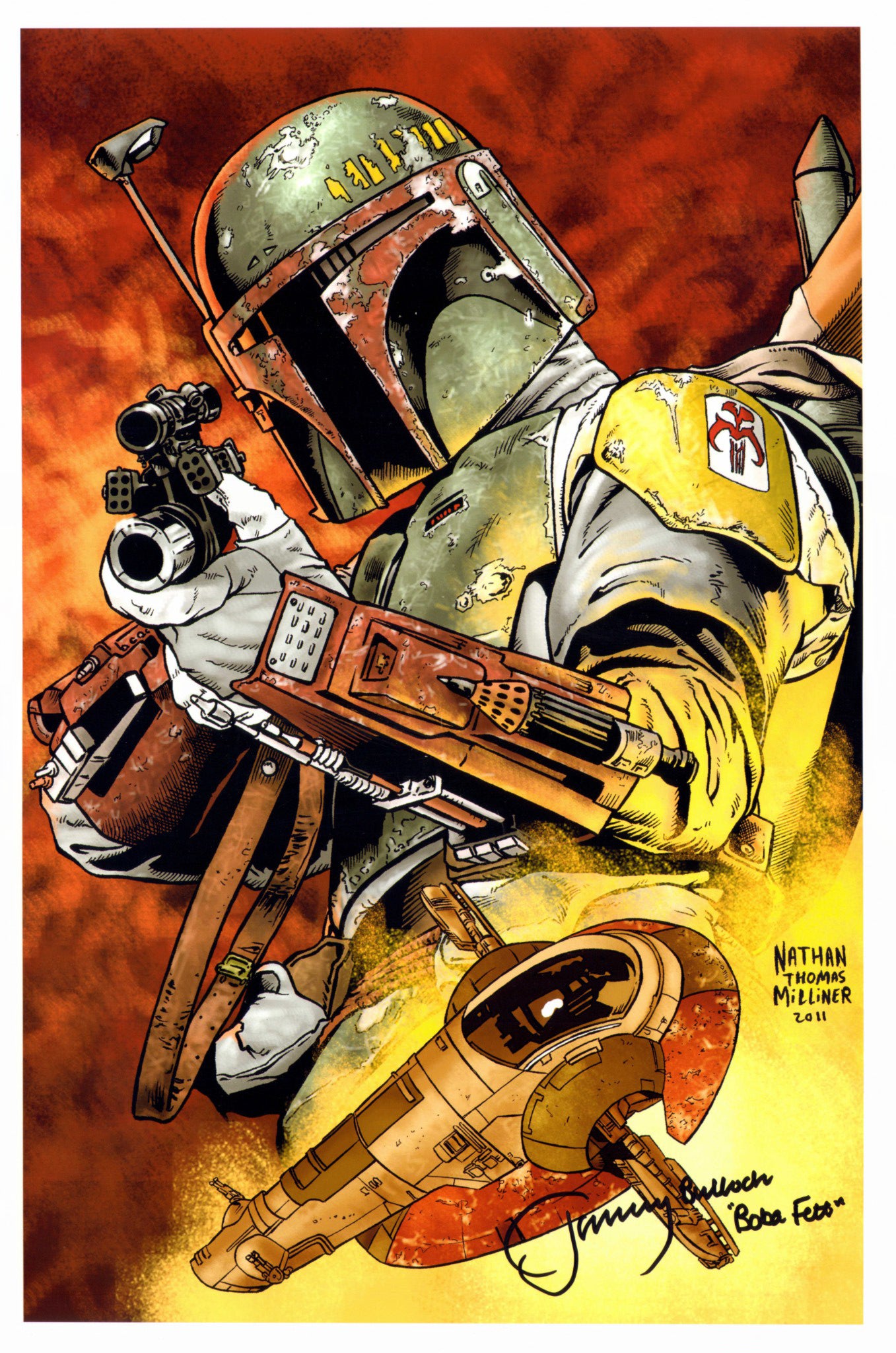 
                  
                    Jeremy Bulloch as Boba Fett in Star Wars: Return of the Jedi Signed 12x18 Print with Character Name
                  
                
