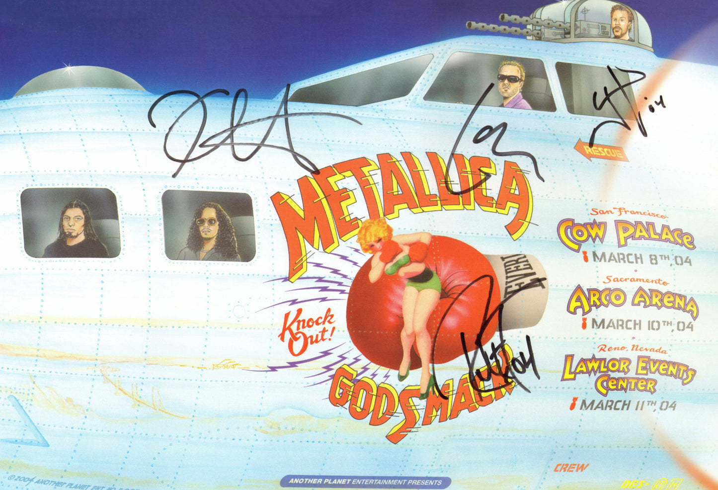 
                  
                    Metallica: Madly in Anger with the World Tour (Beckett) 13x19 Mini Poster Band Signed by James Hetfield, Lars Ulrich, Kirk Hammett, & Robert Trujillo
                  
                