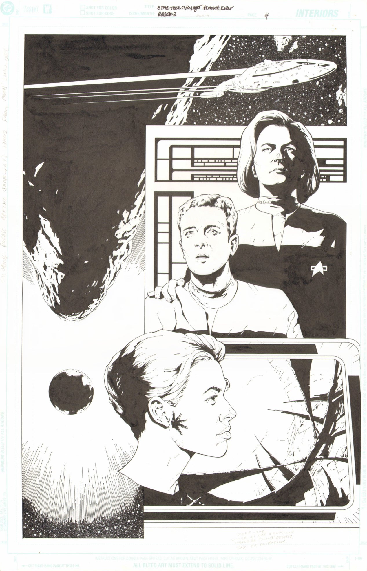 
                  
                    Star Trek: Voyager: Planet Killer #3 p.4 - Death - Captain Kathryn Janeway, Seven of Nine, & Tom Paris  - 2001 Original Comic Book Art by Robert Teranishi & Claude St. Aubin
                  
                