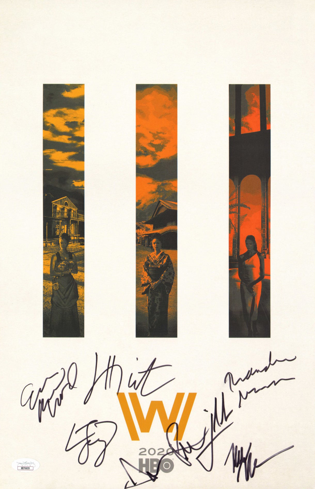 
                  
                    Westworld (JSA) 11x17 Mini Poster Cast Signed by Jeffrey Wright, Evan Rachel Wood, Tessa Thompson, Aaron Paul, Thandie Newton, & Creators: Jonathan Nolan & Lisa Joy
                  
                
