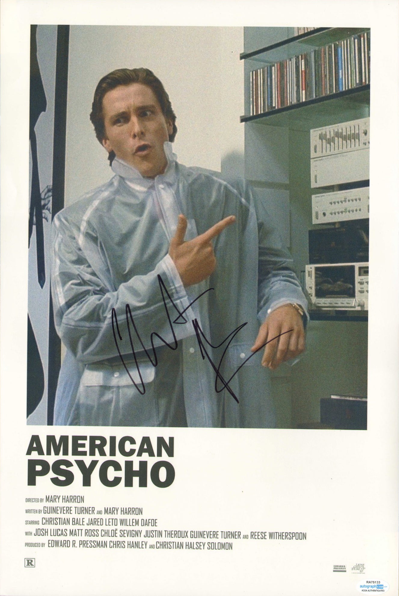 
                  
                    Christian Bale as Patrick Bateman in American Psycho Signed 12x18 Mini Poster
                  
                