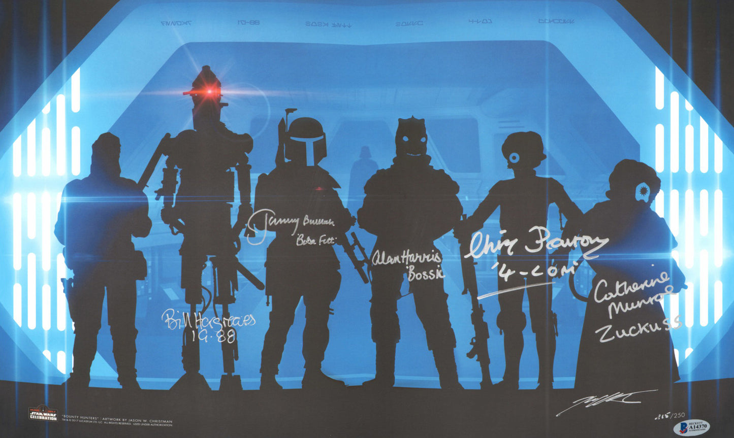 
                  
                    Star Wars: The Empire Strikes Back (Official Pix Celebration / Beckett) 13x19 Print Cast Signed by Bill Hargreaves, Jeremy Bulloch, Alan Harris, Chris Parsons, Catherine Munroe, & Jason W. Christman with Character Names
                  
                