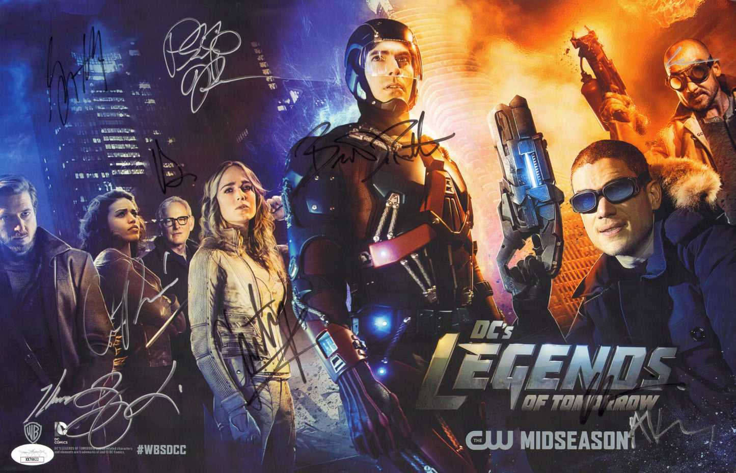 
                  
                    Legends of Tomorrow 11x17 Mini Poster (JSA) Cast Signed by Brandon Routh, Caity Lotz, Wentworth Miller, Ciara Renee, Dominic Purcell, Marc Guggenheim, Phil Klemmer, Greg Berlant, & Andrew Kreisberg
                  
                