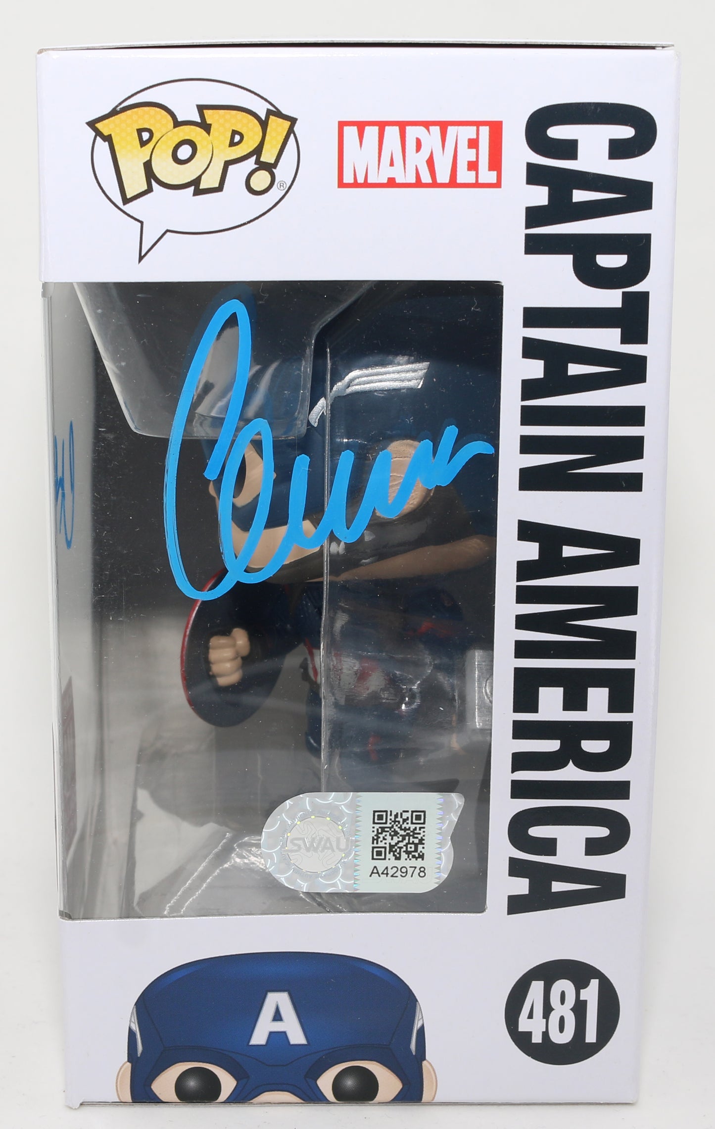 
                  
                    Chris Evans as Captain America in Avengers: Endgame (SWAU) Signed Funko POP! with Character Name
                  
                