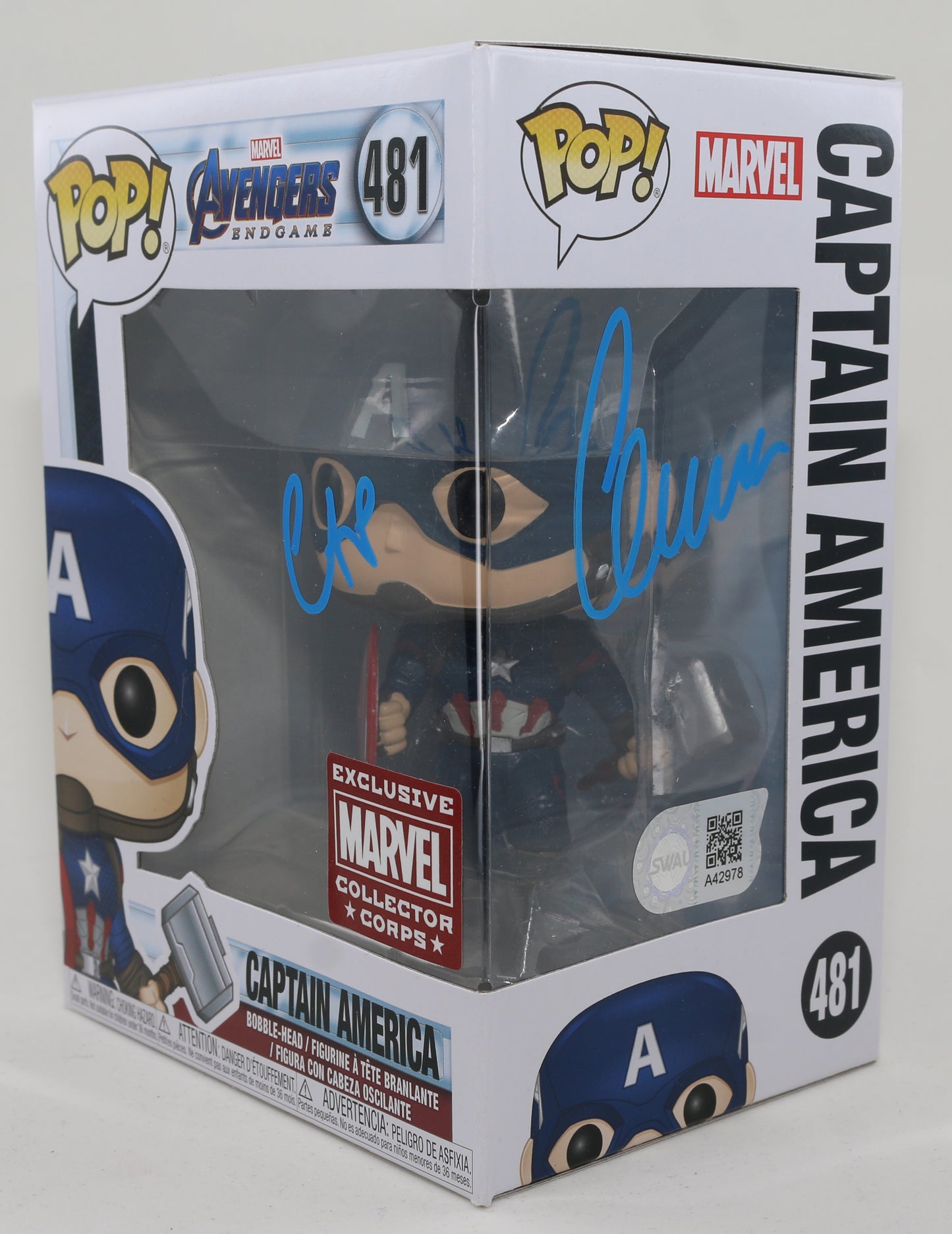 
                  
                    Chris Evans as Captain America in Avengers: Endgame (SWAU) Signed Funko POP! with Character Name
                  
                
