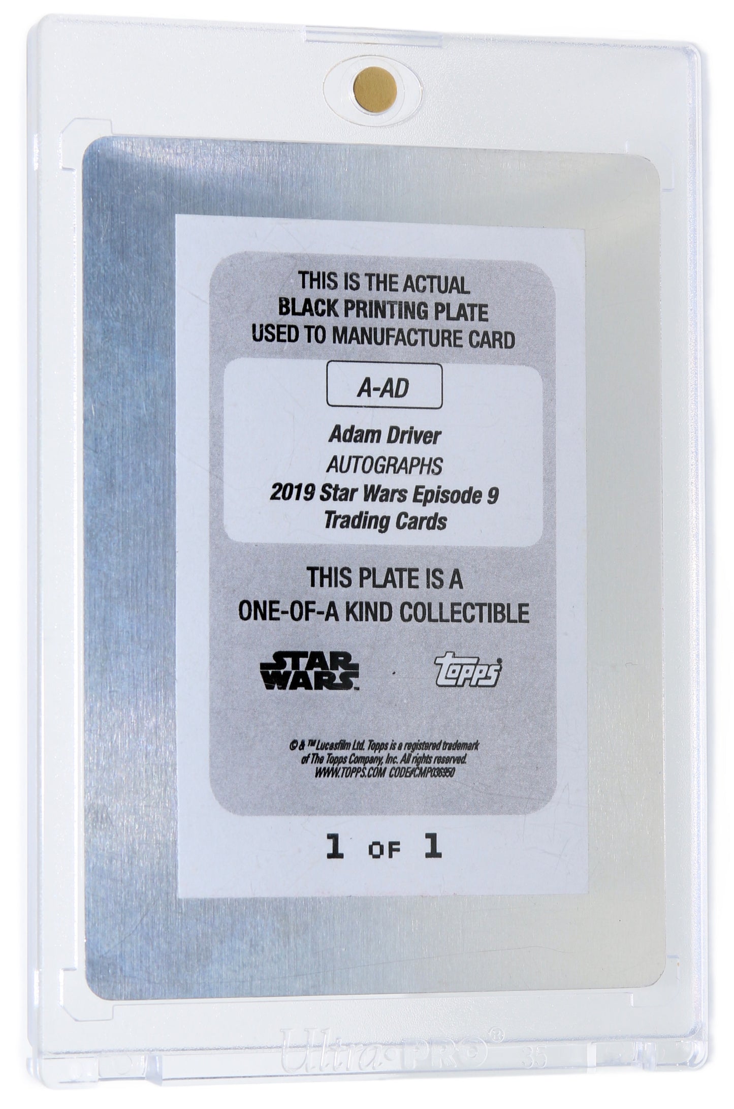 
                  
                    Adam Driver as Kylo Ren from Star Wars: The Rise of Skywalker Topps Black Printing Plate #1 of 1 - 2019 Signed
                  
                