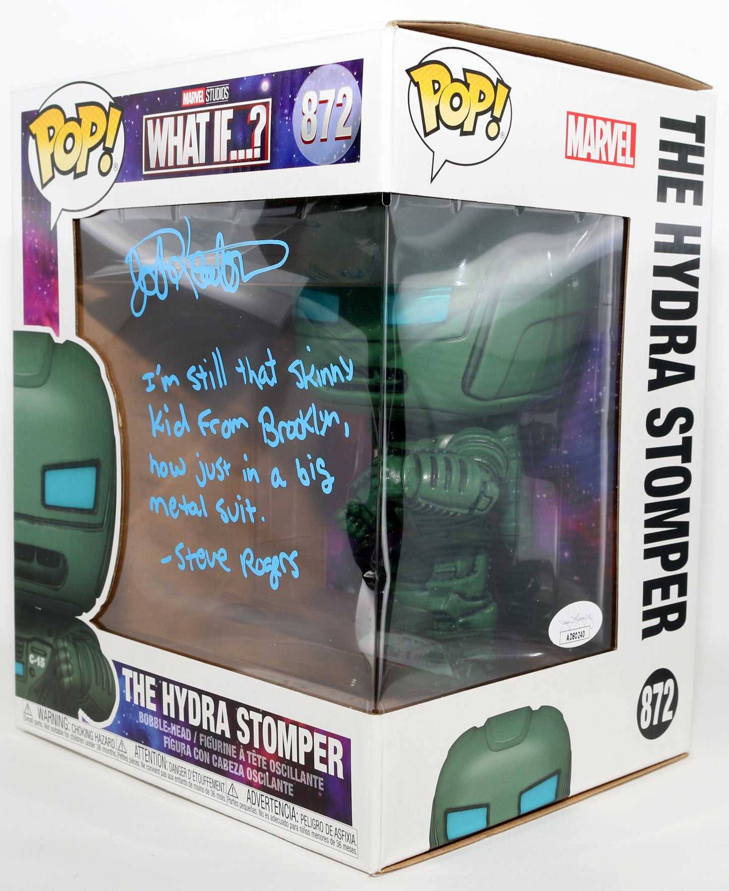 
                  
                    Josh Keaton as Steve Rogers / Captain America in the Hydra Stomper Suit in What If...? (JSA) Signed Oversized Funko POP! #872 with Character Name & Quote
                  
                