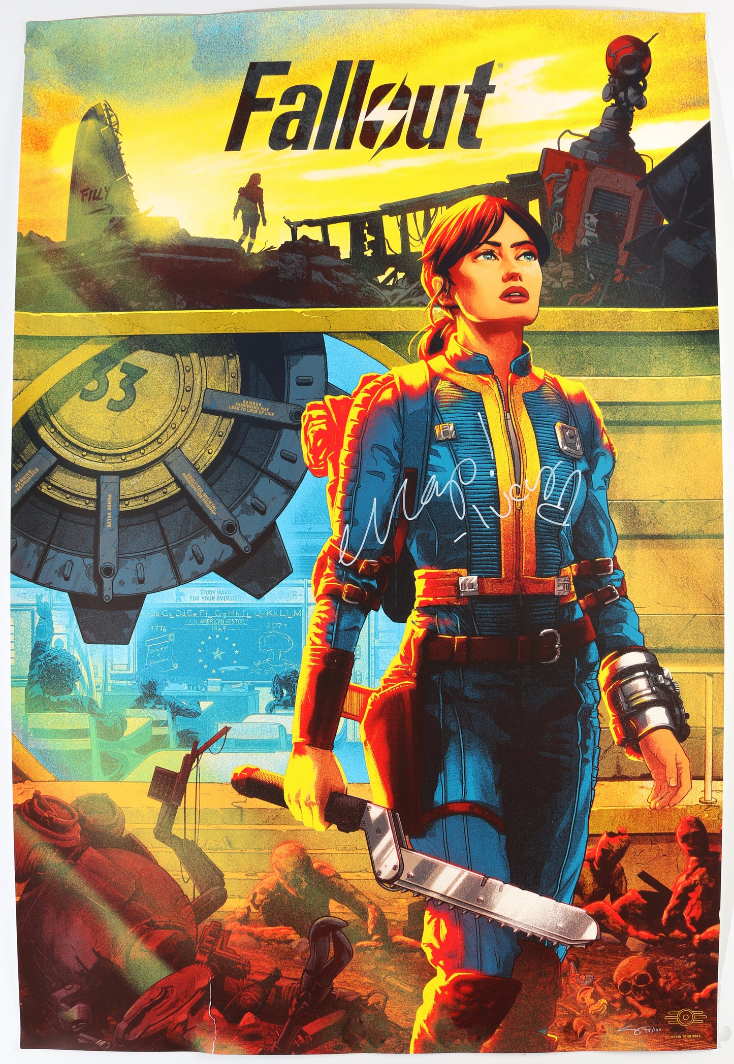 
                  
                    Ella Purnell as Lucy MacLean in Fallout Signed 24x36 Kevin Tong Art Print #78/100 with Character Name
                  
                